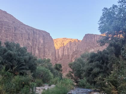 The river in the Todra Gorge, between high rock walls
